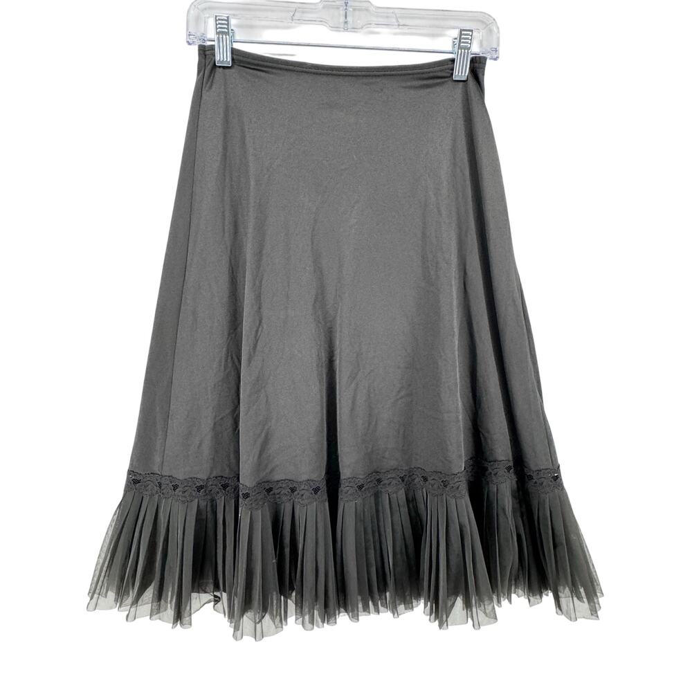 Vintage Vanity Fair Black Sheer Ruffle Skirt Petite Elastic Waist ruffle hem